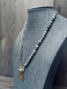 Grey Labrodite Stone Paperclip Livestock Necklace