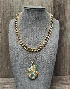 2-Layer Gold Turquoise Pendant Necklace