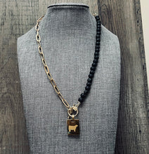 Load image into Gallery viewer, Black Lava Stone Paperclip Livestock Necklace
