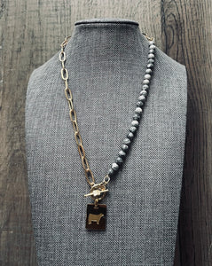 Grey Labrodite Stone Paperclip Livestock Necklace